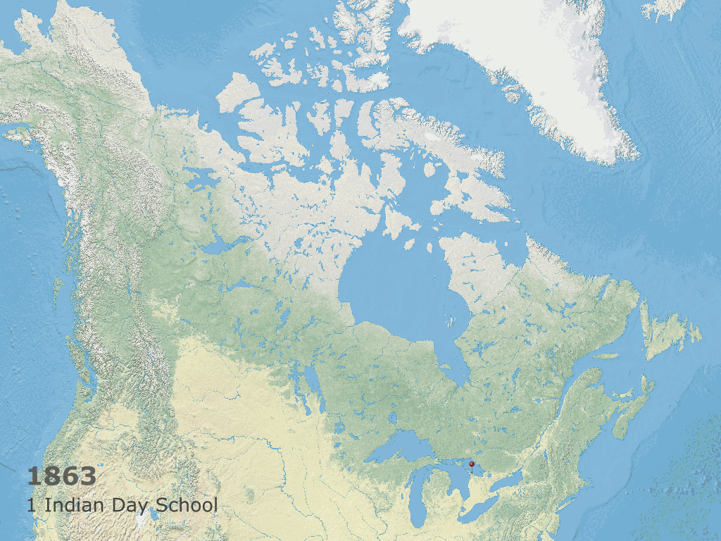 Animated Map of Federal Indian Day Schools in Canada from 1864 to 2000